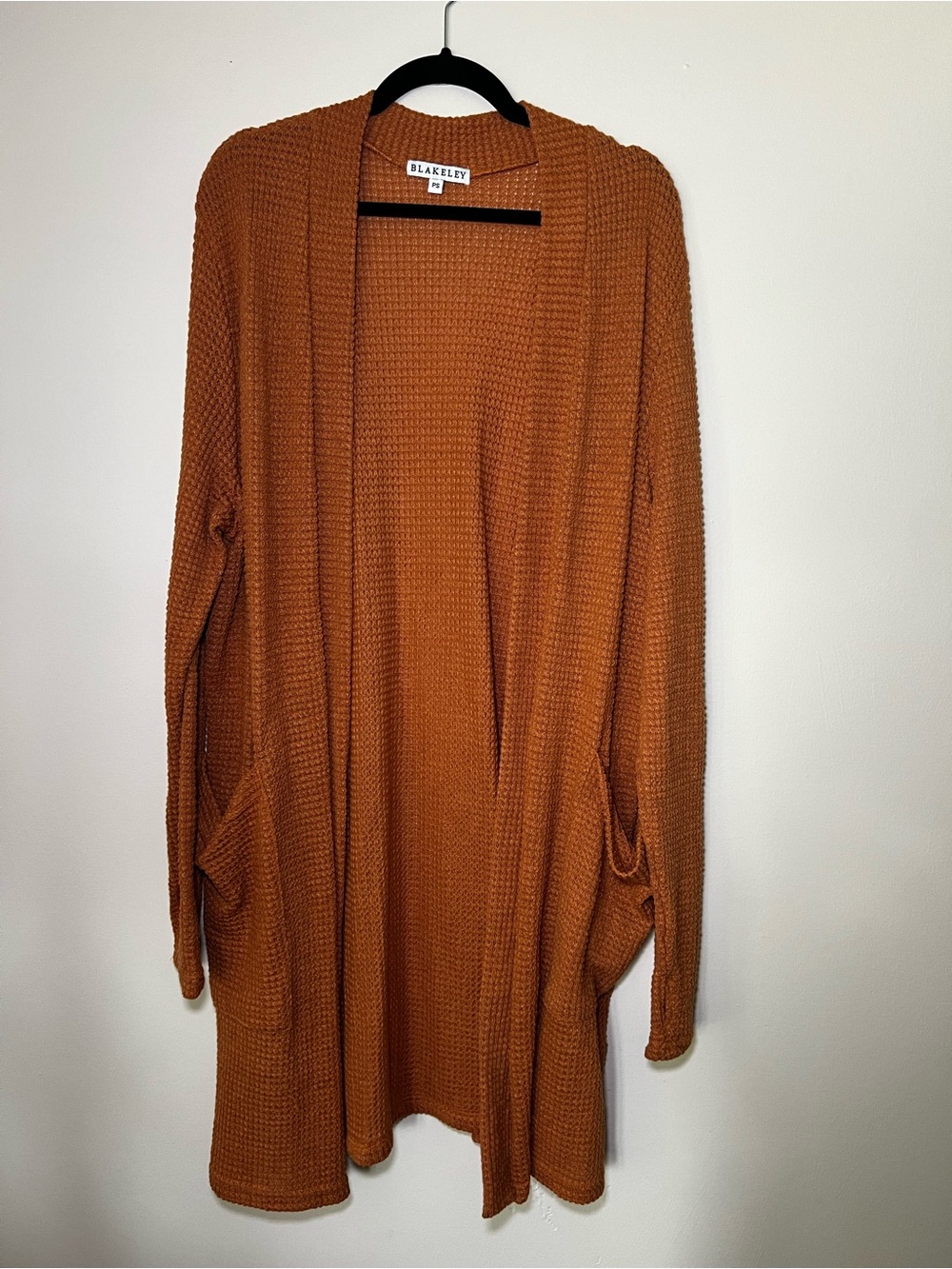 Blakey Open-Front Waffle Knit Cardigan - Rust Orange